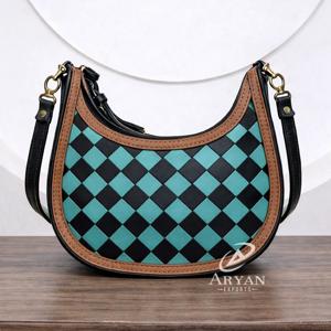 Hottest Sale Hand Tooled Carving Leather Handbag Sling <b>Bag</b> Gypsy <b>Boho</b> Shoulder Turquoise Colour Stylish Checks Design <b>Bags</b> - Product Image 1