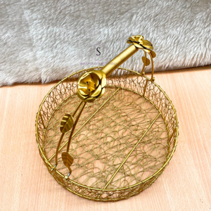 ตะกร้าแบบมีสายประดับโต๊ะ2024ตะกร้าชุบทองตะกร้าใส่ทำงานดีไซน์ดอกไม้ทองสำหรับงานแต่งงานและงานเทศกาล - Product Image 2