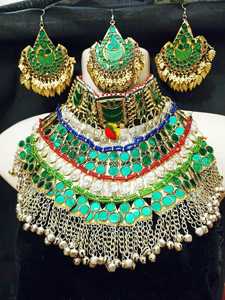 New Vintage Afghan Traditional Custom Jewelry Set <b>Rings</b> Choker Earrings Bindi Tikka <b>Stainless</b> <b>Steel</b> Wedding Party Gifts High - Product Image 4