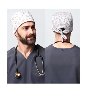 Viscosa Rayón-LOW MOQ PRECIO DE FÁBRICA Impresión personalizada Satén Scrub Hat Hospital Mujeres Tela Poliéster Transpirable Scrub Caps - Product Image 3