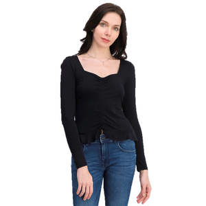 Top Corto Nero da Ragazza Ultra Flirt con Dettaglio Arricciato sul Davanti, Taglia Media - Product Image 1