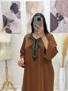 Abaya Musulmana para Mujer, Thobe Bordado, Vestido Largo Holgado, Ropa de Oración Étnica Marroquí, Crepé, Diseño a Mano, Transpirable - Product Image 3