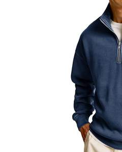 Blue <b>Half</b> <b>Zip</b> Fleece <b>Sweatshirt</b> <b>Men</b> Winter Warm Soft High Neck Casual Loose Fit Comfortable Long Sleeve Fashion Pullover Top - Product Image 2