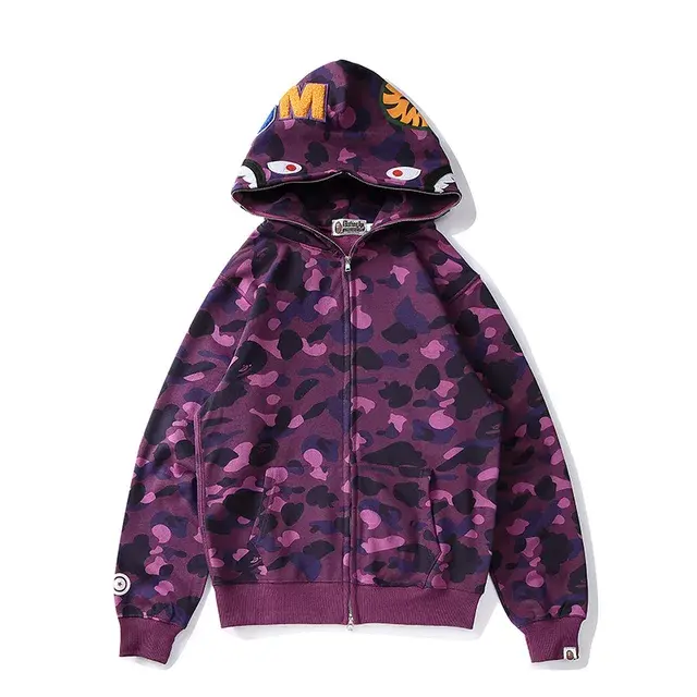 full zip up bape shark hoodie Camouflage Cotton Polyester Custom Logo Sweatshirt Supplier men's bape hoodies