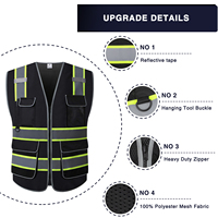 Gilet de sécurité haute visibilité pour hommes femmes 9 poches fermeture éclair avant maille réfléchissante coton résistance à l'abrasion vêtements de travail