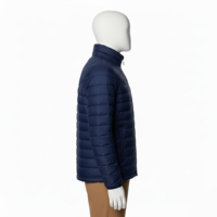 Chaqueta acolchada azul marino con capucha, estilo urbano, con cremallera, bordado frontal, acolchado, impermeable, para invierno