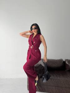 Summer Made Turkey 2-Piece Eco-Friendly Vintage <b>Pants</b> Set Elegant Sleeveless Blazer Vest Wholesale Custom Wide Leg Trousers - Product Image 4