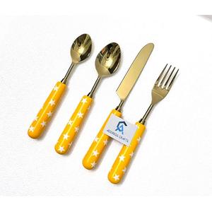 Ensemble de couverts de luxe en acier inoxydable de haute qualité, plaqué or PVD, avec manche en résine design, vaisselle de table - Product Image 1