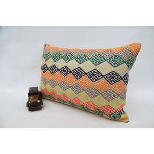 Multicolor Vintage Pattern Kantha Patchwork Wool <b>Pillow</b> 16x24 Inch Woven Decorative Cushion - Product Image 3