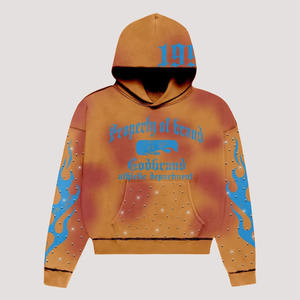 Vente en gros de sweats à capuche vintage personnalisés pour hommes coupe ample polaire Zipup 100% coton broderie avec appliques - Product Image 2