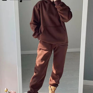 Conjunto de chándal de invierno de lana transpirable de 2 piezas de peso pesado de algodón 100% para mujer con patrón sólido al por mayor - Product Image 1