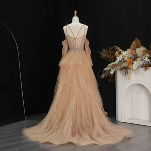 Robe de bal de luxe Jancember LSZ123 Champagne 2026, robe de soirée scintillante avec cape, lourdement ornée de strass - Product Image 3