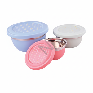 Ensemble de bol mélangeur en acier inoxydable poli ensemble de 3 pièces écologiques avec couvercle en plastique déverrouillé multifonctionnel - Product Image 1