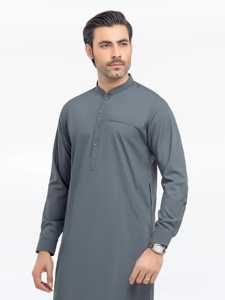 Salwar Kameez pour hommes pakistanais, style uni, tenue traditionnelle musulmane pour le bureau, la vie quotidienne et la Jumma. - Product Image 2