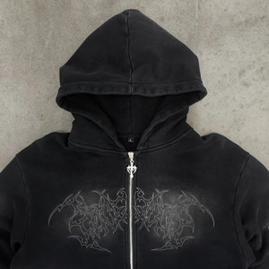 เสื้อฮู้ดมีซิปปักลายเรขาคณิตแบบกอธิคสำหรับ Y2K เสื้อมีฮู้ดลำลองทรงแบ็กกี้เทรนด์แฟชั่นสำหรับผู้ชาย - Product Image 3