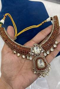 Gargantilla Kundan tradicional multicolor personalizada, conjunto de joyería india, collar AD Polki, forma geométrica, principalmente latón para - Product Image 4