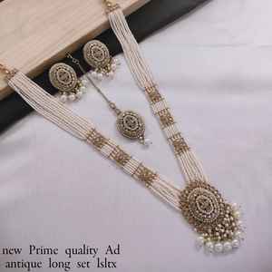 Forma ovalada hermoso Kundan & Pearl Work collar largo colgante chapado en oro cobre boda joyería con Mangtika y pendiente mujeres - Product Image 6