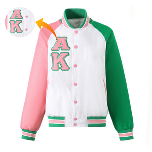 เสื้อแจ็กเก็ตนักบอมเบอร์สีชมพูสีขาวผ้าซาตินกันลมสำหรับ1908ออกแบบให้เหมาะกับฤดูหนาว - Product Image 1