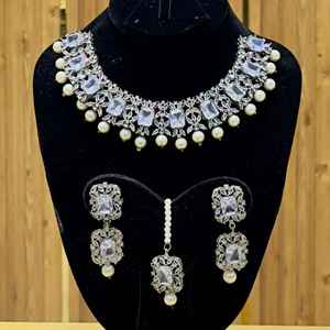 Rectangle <b>Crystal</b> Pearl Necklace and <b>Earring</b> 3 Rows Pearl Necklace Women Artificial Jewelry - Product Image 4