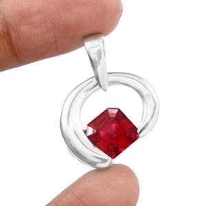 Plata de Ley 925 9x9 MM Flawless Blood Red Asscher-Cut Mozambique Ruby Pendant Fine Pendants & Charms para fiestas de compromiso - Product Image 6