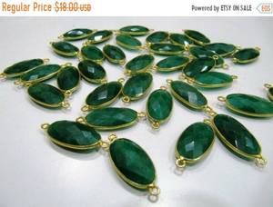 Set 2- <b>Brass</b> Emerald Oval Shape Briolette Connector Double Loop Size 12x22mm Dyed Stones Bezel Connectors for <b>Jewellery</b> Making - Product Image 2
