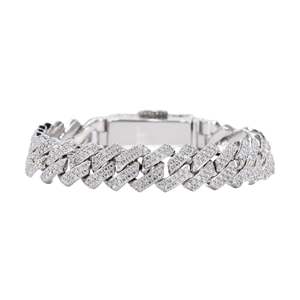 Moissanite 12mm Cuban Link <b>Bracelet</b> with VVS Round Cut Diamonds and <b>Silver</b> <b>for</b> <b>Charms</b> 925 Sterling <b>Silver</b> - Product Image 4