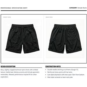 Shorts Bermuda personnalisés pour femmes, broderie, hip-hop, coupe régulière, taille élastique, taille haute, décontracté, streetwear, fabricant en gros - Product Image 6