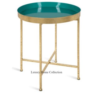 Mesa auxiliar ligera con color dorado y placa superior y bandeja con revestimiento de color azul en el interior Mesa potable Suministro de mesa de servicio - Product Image 1