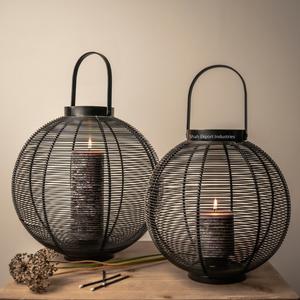 Set of 2 Iron Metal Wire Round Black Candle <b>Lantern</b> for Home and Christmas Lighting Decoration Floor & Hanging <b>Lantern</b> - Product Image 1