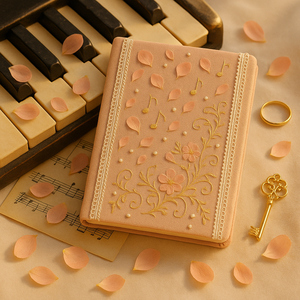 Labon tăng màu hồng thêu máy tính xách tay A5 âm nhạc chủ đề vải Tạp Chí với ren cạnh ngọc trai và vàng chi tiết cho món quà lãng mạn - Product Image 5