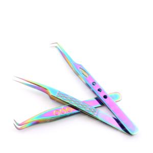 Pince à épiler d'extension de cils japonaise en acier inoxydable enduite d'arc-en-ciel de belle conception - Product Image 2