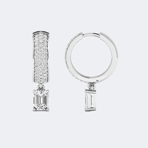 ต่างหูแบบห่วงประดับเพชรทรงกลมและทรงเหลี่ยม 1.50 กะรัต ตัวเรือนทองคำแท้ ประดับพลอยแท้ สำหรับผู้หญิง - Product Image 1