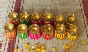 Colorful Diwali Votive Candle <b>Holders</b> Indian Wedding Decor <b>Tealight</b> <b>Holders</b> Handmade Festival Centerpieces Mehndi & Haldi Decor - Product Image 6