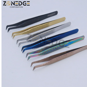 Pince à cils professionnelle de marque privée en acier inoxydable pince à épiler multicolore pince à cils droite et incurvée à poignée diamantée - Product Image 4