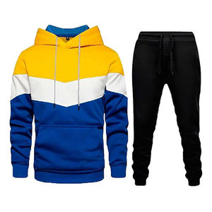 Ensemble de survêtements pour hommes à blocs de couleur, 2 pièces, manches longues, fermeture éclair intégrale, ensemble de survêtements de sport, survêtement à blocs de couleur - Product Image 1