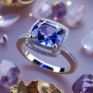 Bague de déclaration en or massif avec grande tanzanite et coussin de créateur de luxe bijoux fins pour mariages et fêtes - Product Image 4