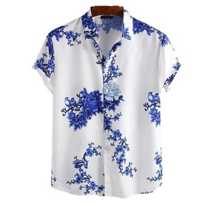 Chemise hawaïenne d'été à imprimé floral pour hommes, chemisier décontracté de plage à manches longues en coton mélangé respirant - Product Image 3