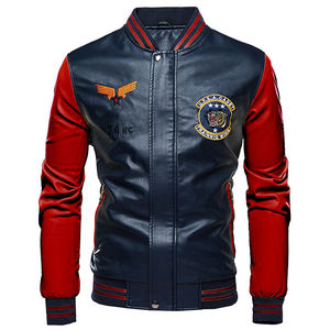 Chaqueta universitaria de piloto de cuero PU para hombre, abrigo de bombardero de béisbol universitario bordado de lujo para invierno, estilo informal, logotipo frontal - Product Image 4