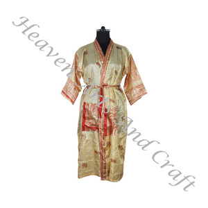 KL017 bohème indien fait à la main Vintage soie Sari imprimé fleuri vêtements de nuit peignoir Maxi robe ethnique plage été en gros - Product Image 4