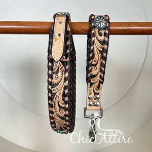 Fabricant de gros collier de chien Concho en métal en cuir véritable usiné à la main et laisse de circulation 2 pièces Combo Set d'accessoires pour chien - Product Image 1