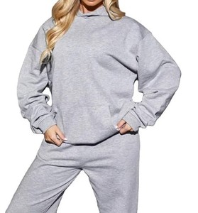 Ensemble de survêtements 2 pièces pour femmes Survêtement décontracté à capuche gris chiné Style de rue personnalisé Survêtements baggy pour femmes - Product Image 3