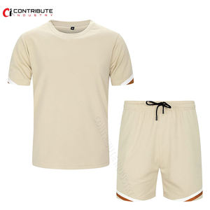 Hommes décontracté été Jogging Gym course Sport costume en gros personnalisé nouvelle mode à manches courtes t-shirt short ensemble respirant coton - Product Image 6