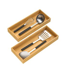 Tiroir en bambou Organisateur d'ustensiles empilable pour cuisine Boîte de rangement en bambou Plateau en bois pour tiroir 15 "X 6" X 2 "Lot de 2 - Product Image 1