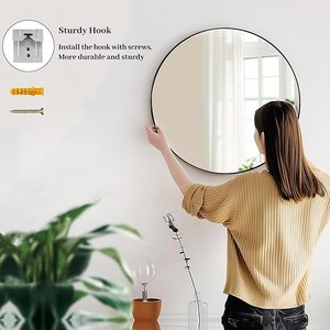 Espejo de Pared Redondo Negro Moderno de 80 cm con Marco de Latón y Aluminio, Diseño Simple para Decoración de Baño y Hogar, por Smartspace - Product Image 5