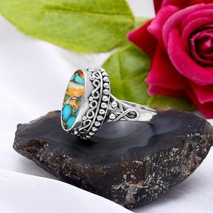 Anillo de promesa y declaración hecha ostra cobre turquesa anillo de piedras preciosas Plata de Ley 925 anillo de plata sólida para joyería de mujer - Product Image 4