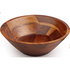 Tazón Profundo Moderno y Ecológico de Madera de Acacia Oscura Hecho a Mano para Servir y Mezclar Ensaladas y Pasta, Diseños Prisma - Product Image 1