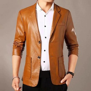 Veste pour homme en tissu de haute qualité, col à revers élégant, veste pour homme avec boutons, poches, aspect cuir synthétique, idéale pour les occasions professionnelles et les activités de plein air - Product Image 4