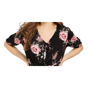 Camicetta e camicia stampata con peplum e vita arricciata nera taglia XS da donna American Rag Juniors' Plus Size - Product Image 2