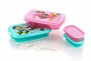 Plastic Kids <b>Lunch</b> <b>Box</b> 200ml Pink Rectangle Freezer Safe 2 Compartments with Cover for <b>School</b> Use Made in India Premium Quality - Product Image 2