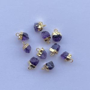 Pendentif connecteur en pierre brute d'améthyste naturelle en argent sterling 925 avec pierre brute de galvanoplastie en or bijoux tendance 2025 - Product Image 4